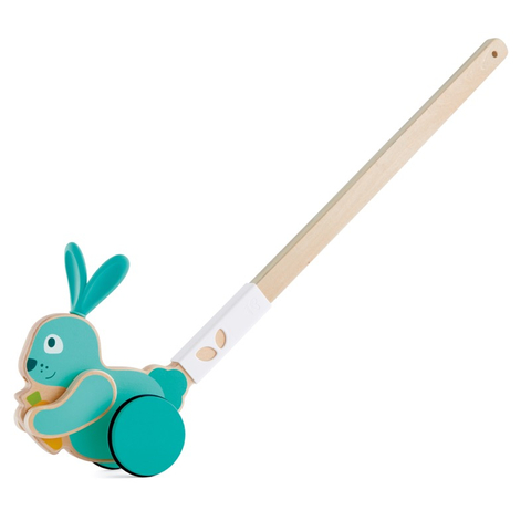Hape Bunny Push Pal | Tarik kayu-sepanjang Bunny, Baby Walker Push Toy