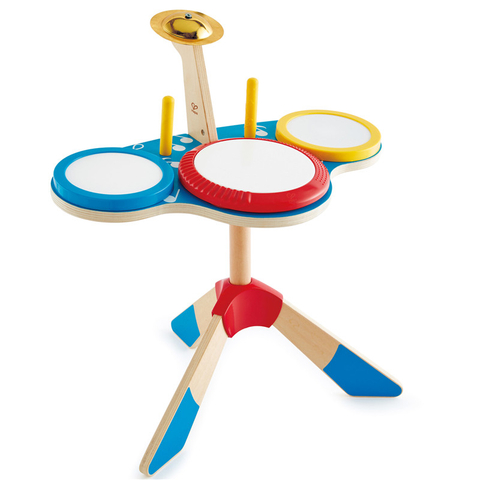 Hape Drum dan Cymbal Set | Kanak-kanak dram kayu dan alat muzik cymbal ditetapkan dengan dua batang drum