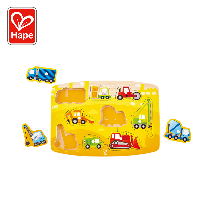 Hape Construction PEG Puzzle | 10 Piece Wood Peg Jigsaw Puzzle Game, Learning Toy For Toddlers