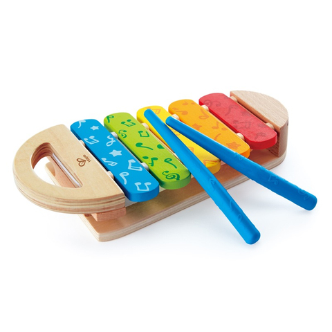 Hape Rainbow Xylophone | Xylophone berwarna pelangi kayu dengan tongkat tanpa slip dan motif nota muzik, mainan muzik untuk kanak-kanak 12 bulan dan ke atas