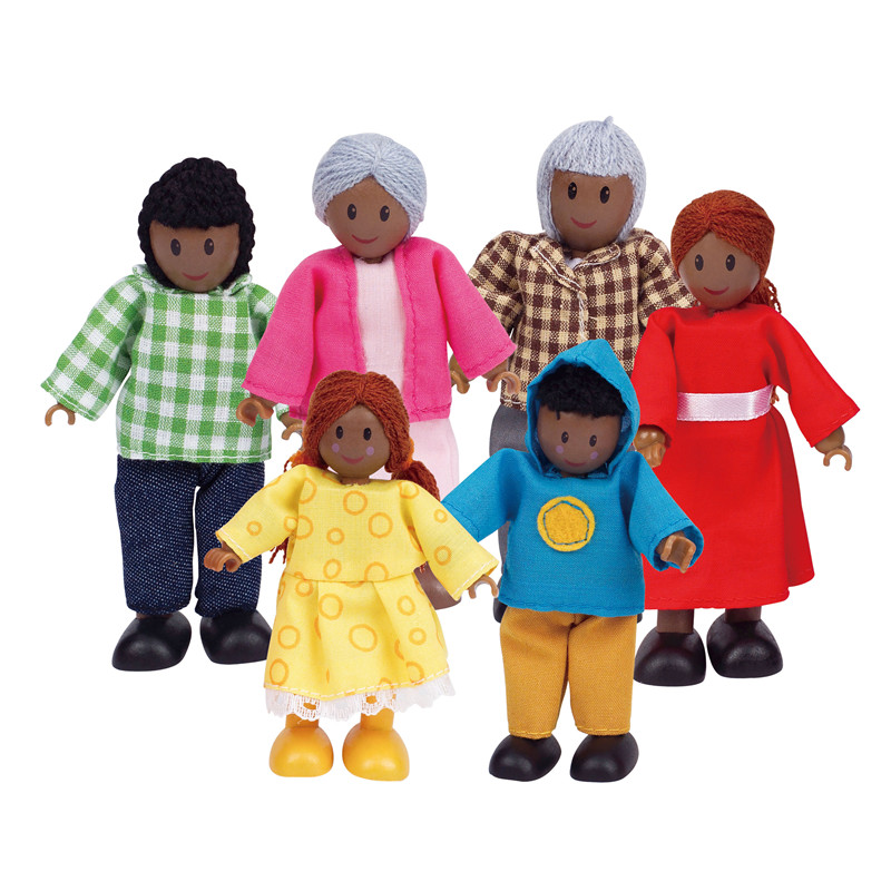 Set Rumah Boneka Keluarga Hape Happy | Set Keluarga Boneka Pemenang Anugerah, Aksesori Unik untuk Rumah Anak Kayu Anak, Mainan Imaginatif, 6 Tokoh Keluarga Afrika Amerika