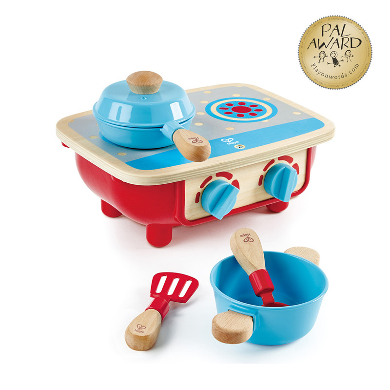 Hape Toddler Set Dapur | Kayu 6 Piece Cooking Set, Pretend Kitchen Playset dengan Kompor Toy, Pan Frying, Spoon, Spatula